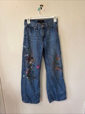 Banana Republic Blue Straight-Leg Jeans with Paint Splatter